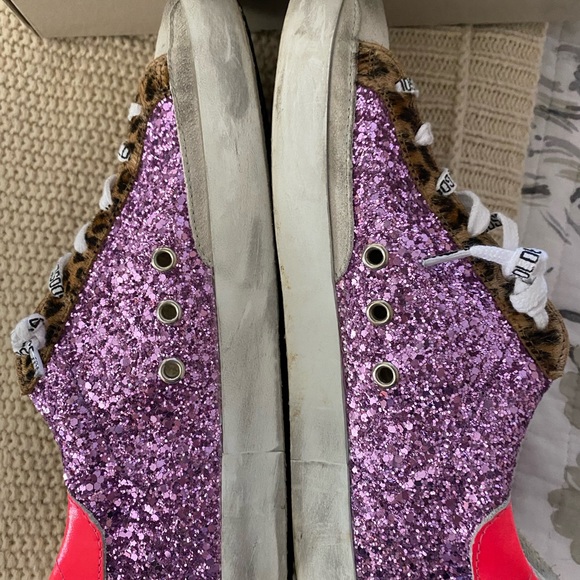 Super-Star sneakers with pink glitter and leopard-print pony skin inserts - Picture 7 of 13